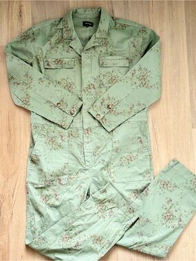 Driftwood Olive Army Green Pink Rose Pockets Cotton Women’s Jumpsuit